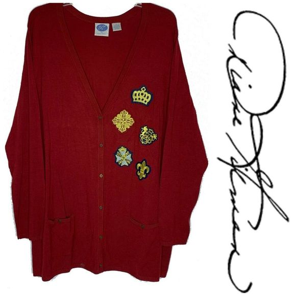 Diane Gilman Sweaters - NWT Diane Gilman Sz XL Embroidered Patch Cardigan